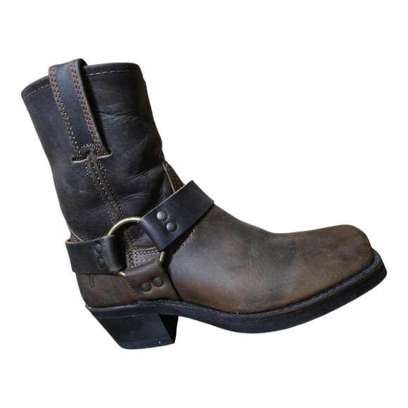 Ladies Frye Brown Leather Harness Ankle Boots - Picture 8 of 10